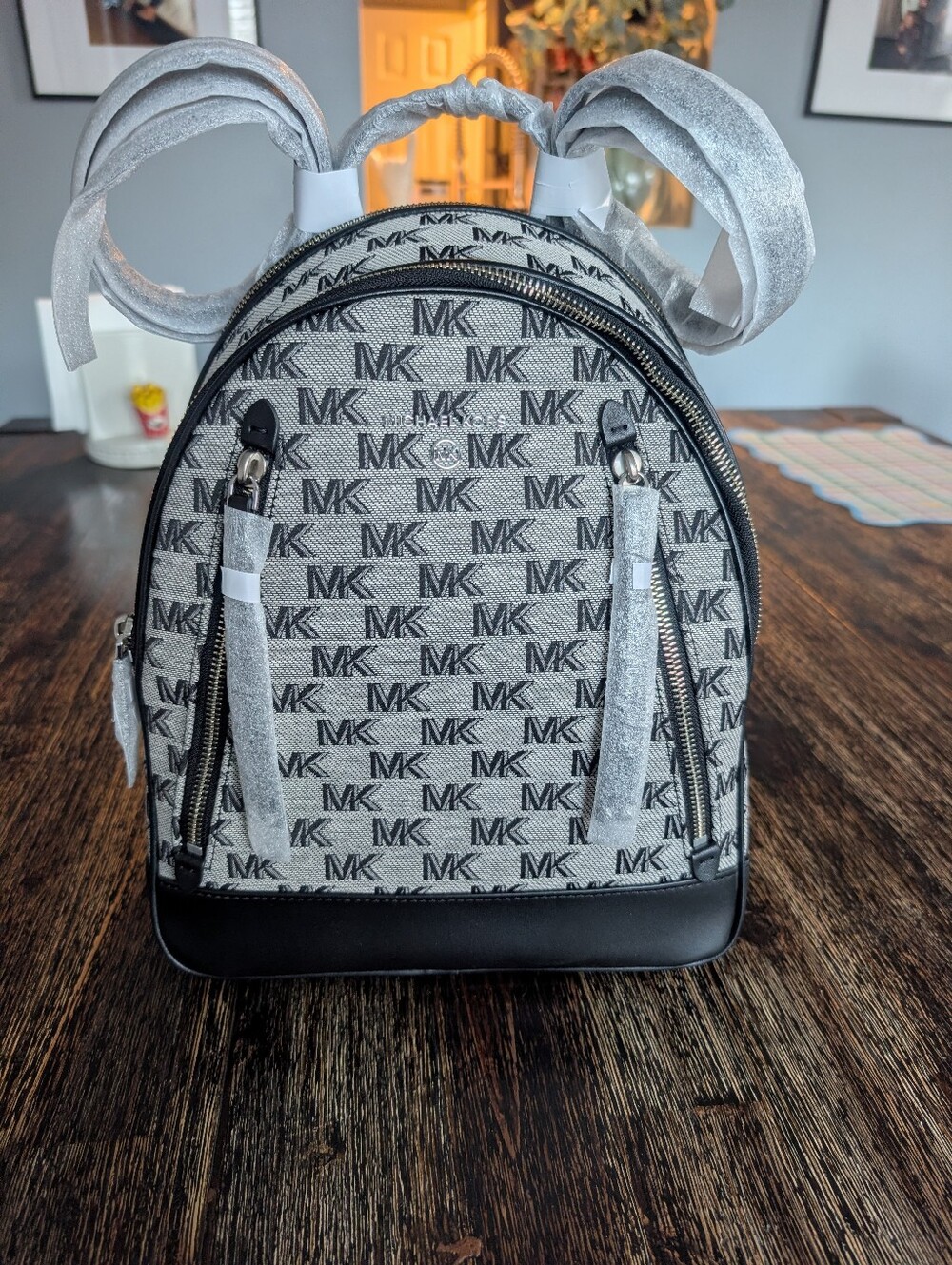 Michael Kors Gray and Black Logo Mini Backpack